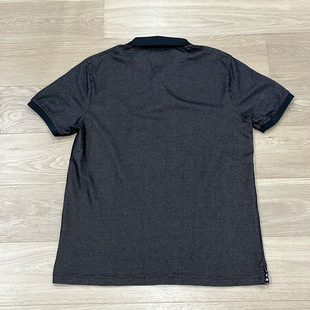 DENIM & FLOWER Ricky Singh Polo Shirt Black Micro White Dot Textured -M - Picture 7 of 10